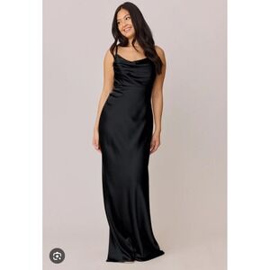 REVELRY Black Cowl Neck Slip Maxi Dress Size 2 Satin Evening Formal HoCo Prom